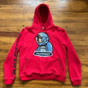 Black Pyramid Red Astronaut Graphic Hoodie Streetwear Urban Hip Hop Pullover XXL